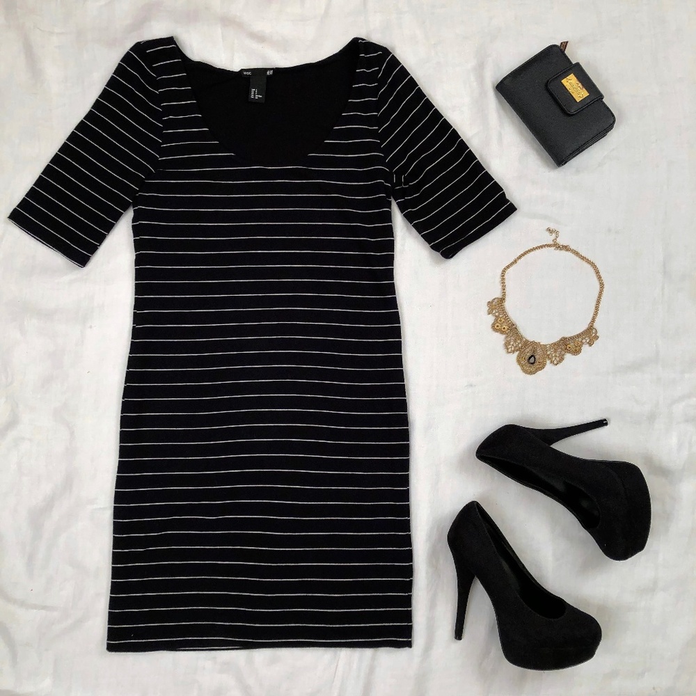 Black and white body-con scoop neck dress from H&M